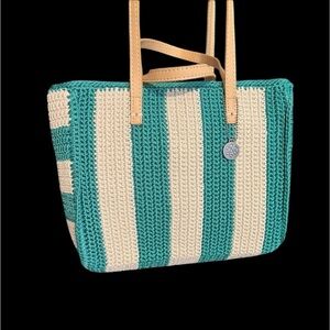 💚💚The Sak Sable Boxy Green and Tan Striped Crochet Tote💚💚-NWT